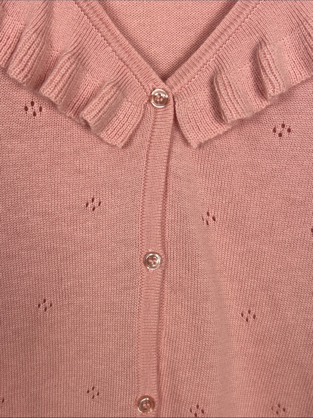 Wayf Blush Pink Ruffle V-Neck Button Cardigan Size Large - Picture 4 of 6